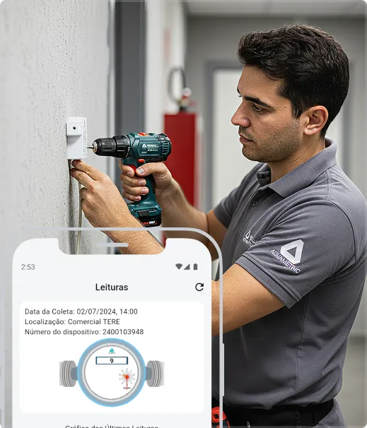 Interface de monitoramento Aquametric - Dashboard com dados de consumo em tempo real